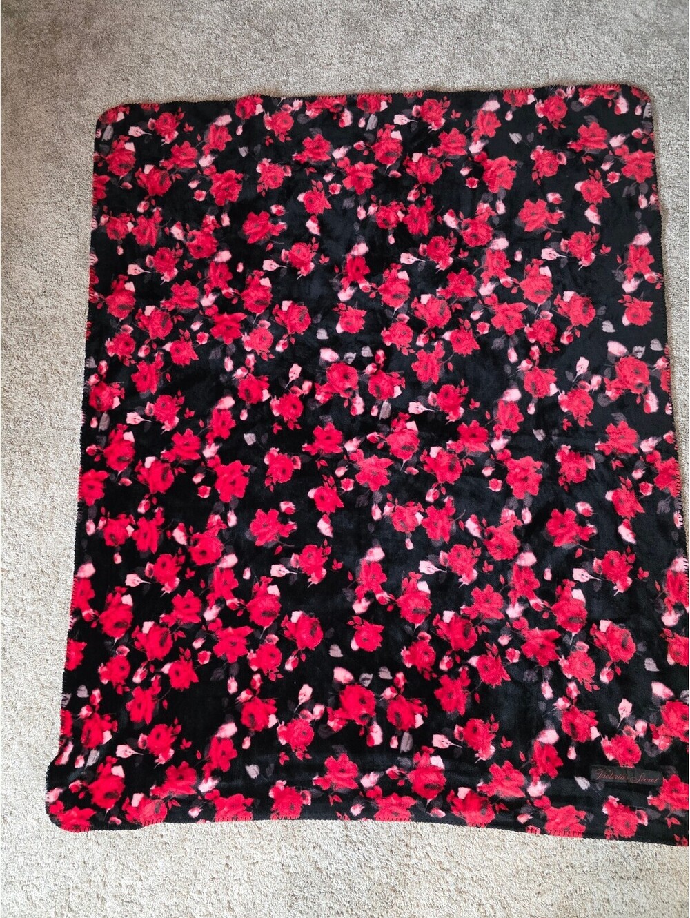 Vintage Victoria's Secret Pink Rose Sherpa Throw Blanket Floral Plush Y2K Rare